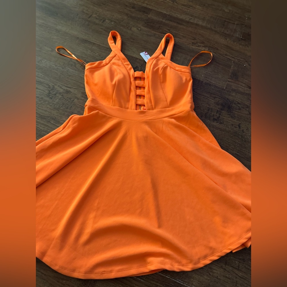 Orange caged scuba dress 1X NEW